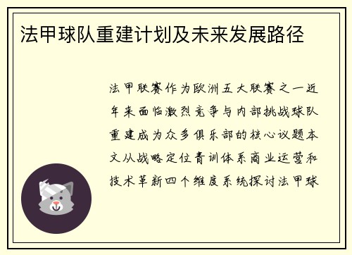 法甲球队重建计划及未来发展路径