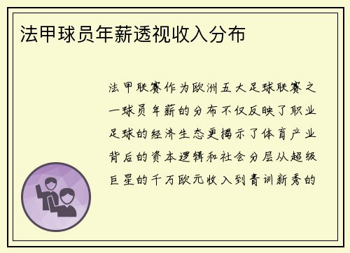 法甲球员年薪透视收入分布